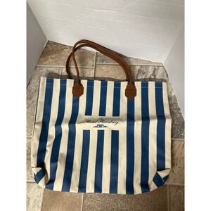 Hershey Striped Tote Bag‎ Blue Cream Canvas Beach Travel Casual
